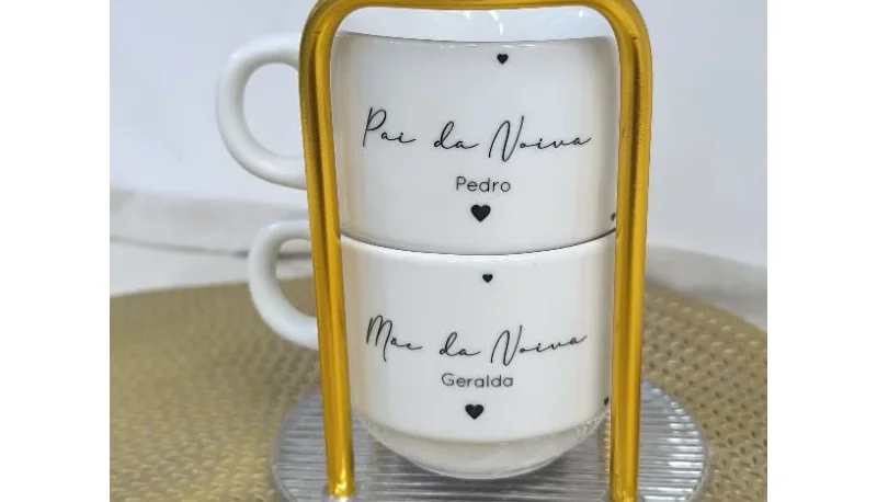 Torre com 2 Xícaras e Suporte Dourado