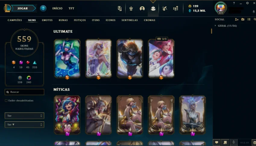 Conta LOL 559 skins