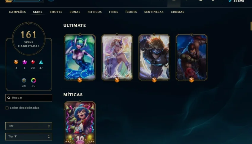 CONTA LEAGUE OF LEGENDS OURO 2 COM TODOS CAMPEÕS + 161 SKINS