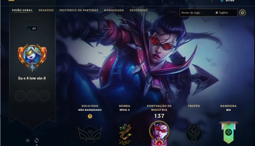 Conta lol unranked lvl 89 - 58 champs 23 skins