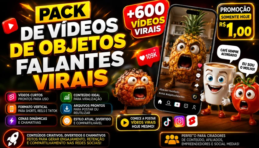 🔥 +600 Vídeos Virais de Objetos Falantes-Reels, TikTok e