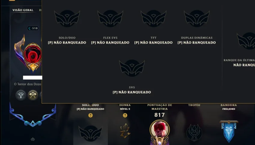 Unranked com TODOS os Champs e 182 Skins ( Nivel 518 )
