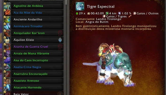 Conta de World of Warcraft 2011 com tigre spectral e brutos