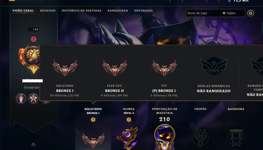 Bronze 1 com 90 Champs e 34 Skins ( Mais de 100 Jogos )