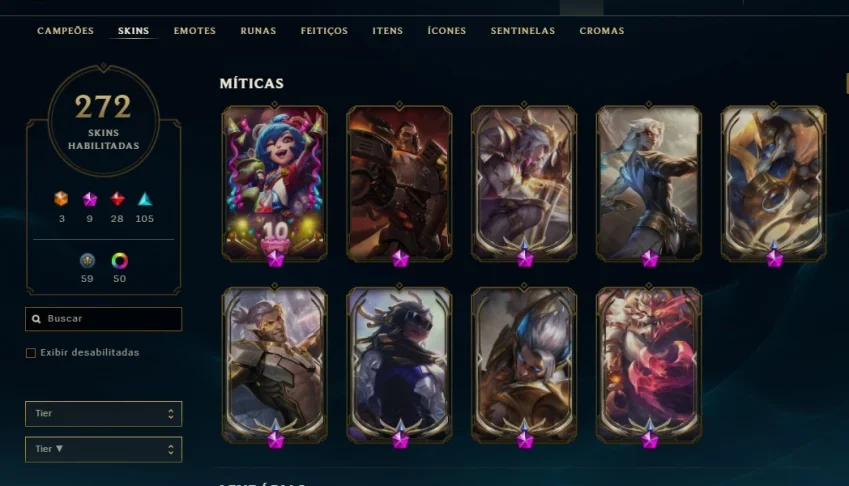 Vendo conta do LOL, nv 460, +270 skins, com RP e 128mil EA
