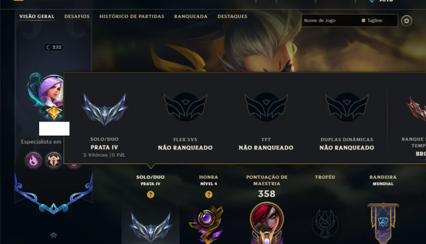 Prata 4 com 90 Champs e 72 Skins +1 Prestigio