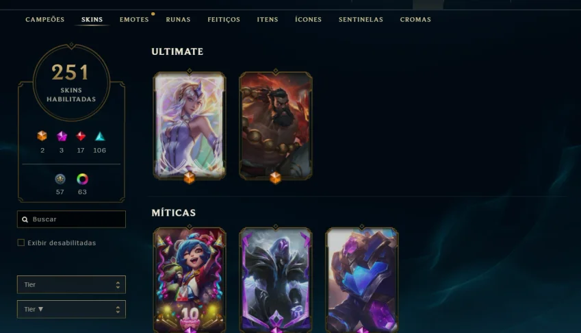 Conta Lol 251 Skins - Unranked