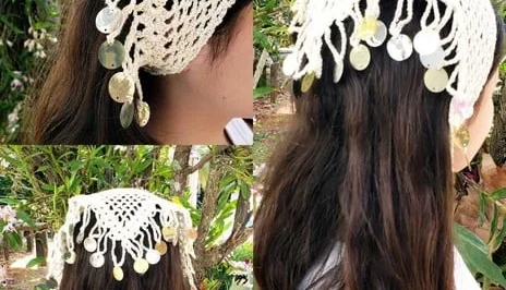 Bandana de Cabelo em Crochê com Paetês