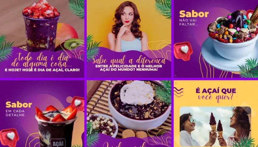 Pack Artes Canva Açaí – 100 Temas Editáveis Açaiteria Vol. 1