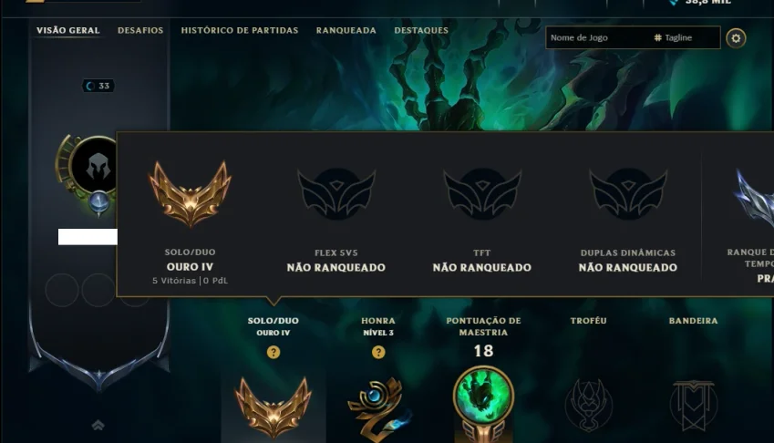 Ouro 4 com 35 Champs e 2 Skins