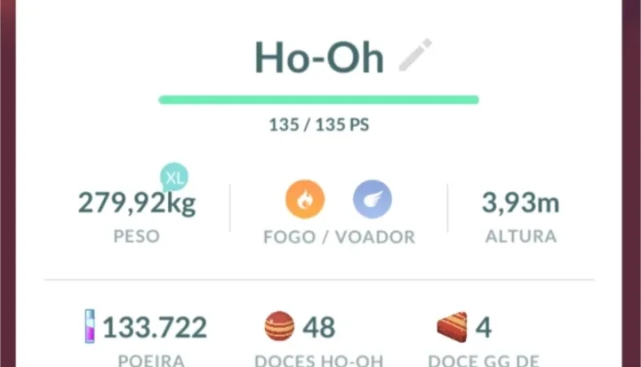 Ho-Oh Pokémon Go - (Leia a Descrição) Lendário PC 1900+ Hooh