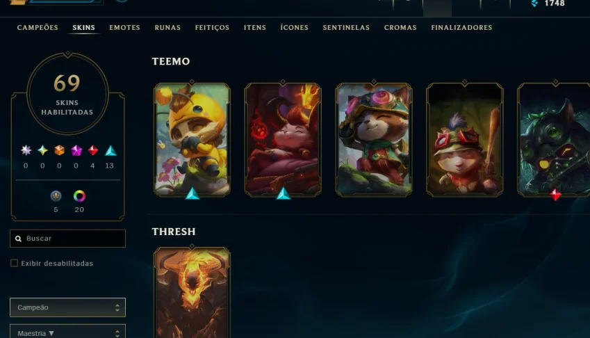 Lol ACC Mono Teemo Esmerald IV maestria 27 , 17 skins
