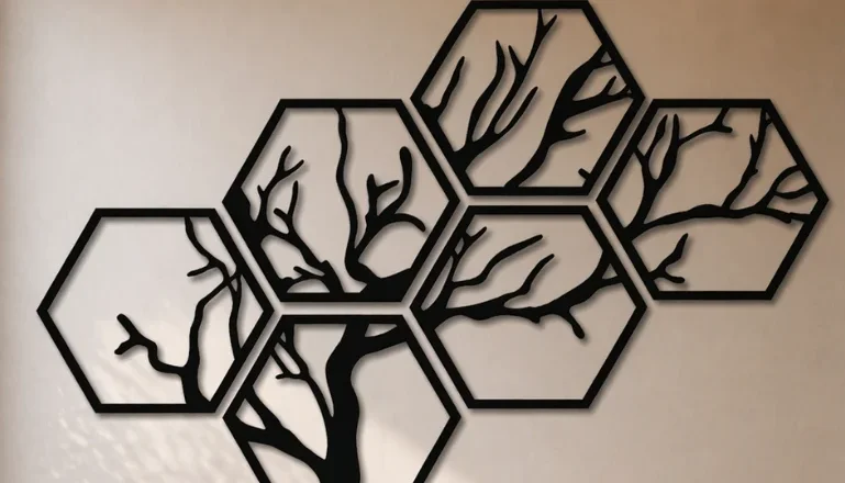 Kit 6 Quadros Árvore Hexagonal em MDF 20 x 18 cm