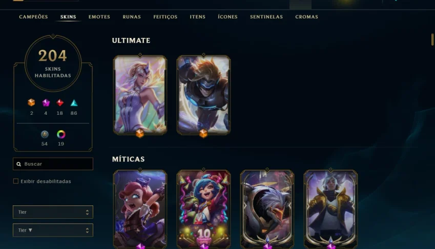 Conta de lol (204 skins) e valorant (com skins)