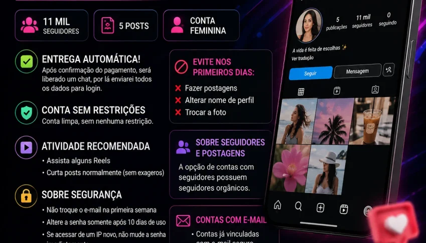 Conta Instagram - 11 Mil seguidores FEMININA