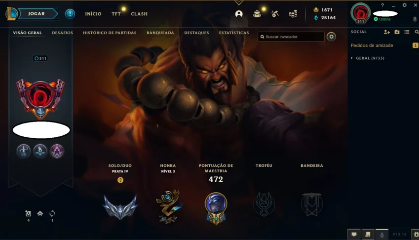 Conta de LOL Nv: 311 e 238 skins