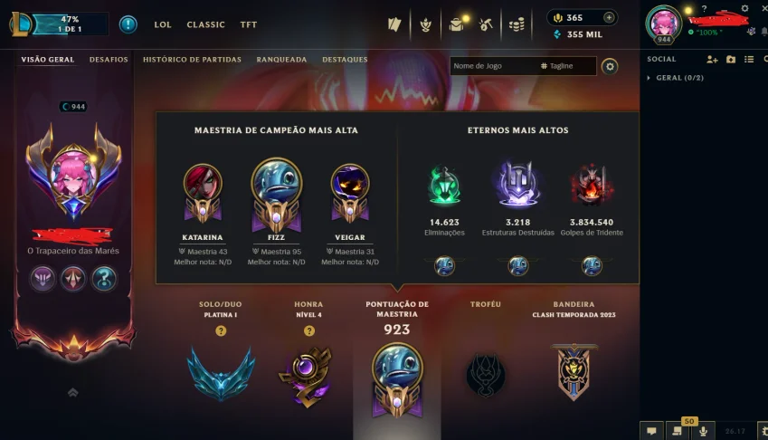 Conta High Level 944  324 Skins (4 Ultimates + 25 Míticas)