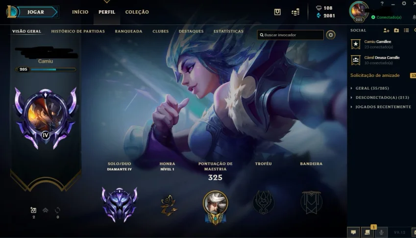 CONTA LEAGUE OF LEGENDS - DIAMANTE 4, 116 CHAMPS 48 SKINS