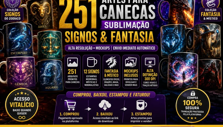 ⚡ 251 Artes Para Canecas Sublimação Signos & Fantasia