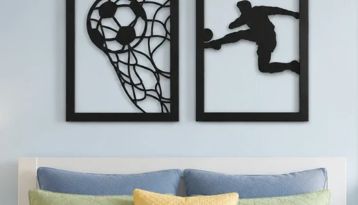 Kit 2 Quadros Futebol em MDF Preto