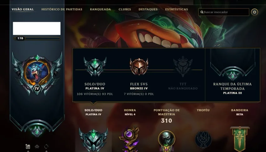Conta League of Legends platina 4
