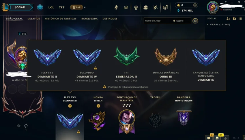 Conta + de 10 anos - Diamante 4 - League of Legends