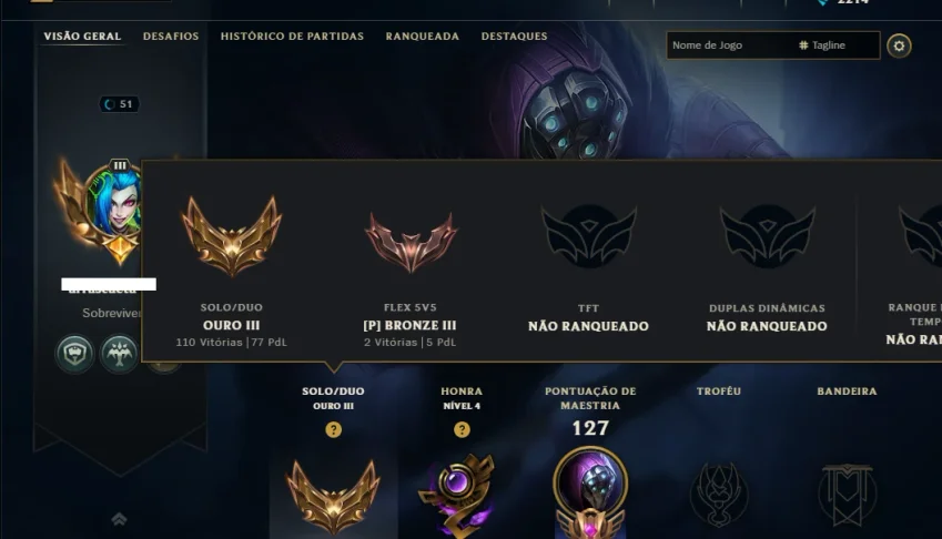 Ouro 3 com 80 Champs e 19 Skins
