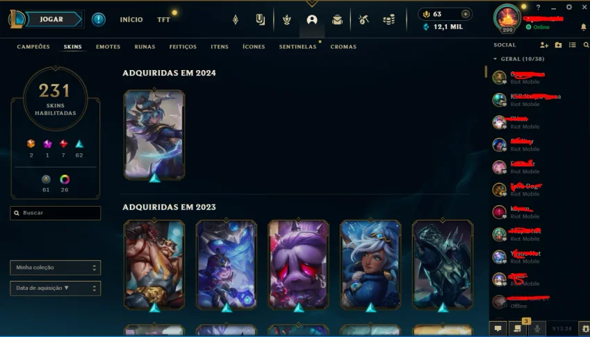 Conta De Lol Criada Em 2013 Full Skins (Valorant Tem Skins)
