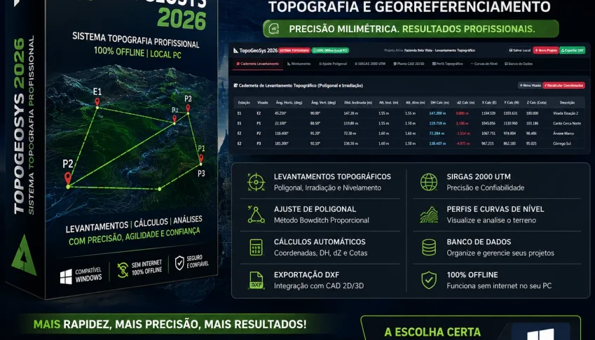 TopoGeoSys 2026 - Software Topografia c/ Georreferenciamento