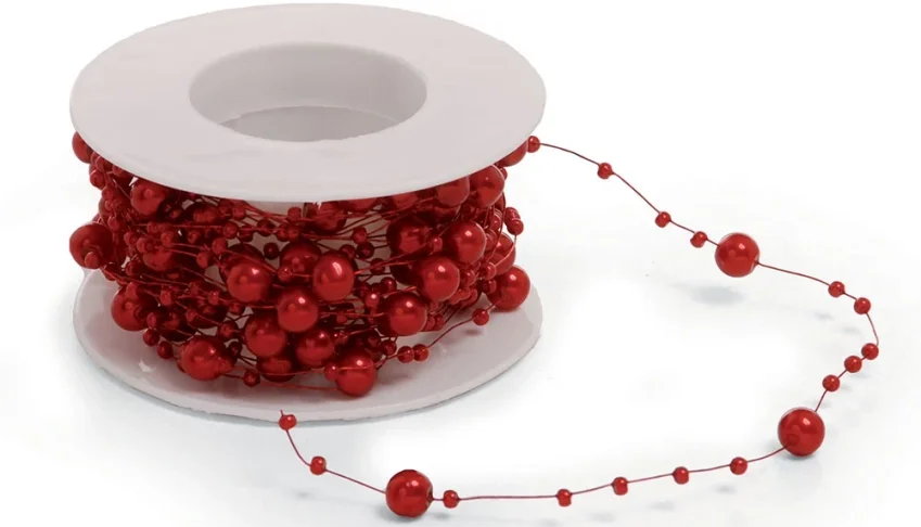 Cordão de Pérolas Vermelho - Rolo com 8 Metros