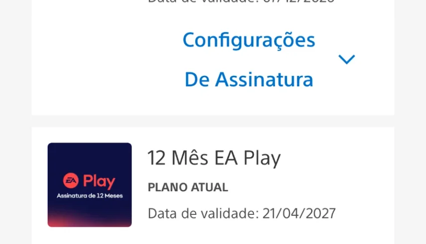 Psn até dia 07/12/2026 + Ea Play até dia 21/04/2027 + Jogos