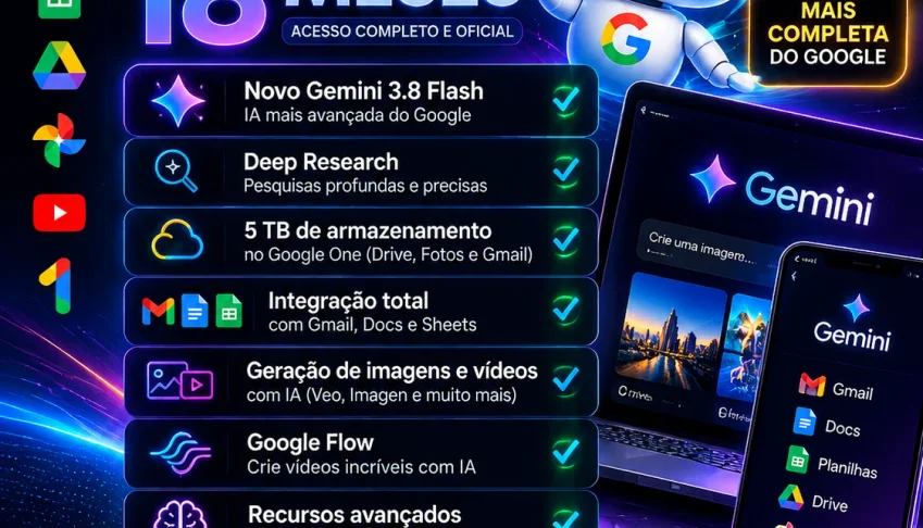 Gemini 4 Pro 18M + 5TB Drive + Flow/Veo3 - 30D Garantia