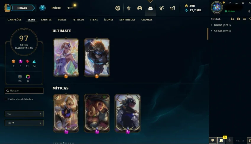Conta Lol, Lvl 317 138 Champs 97 Skins