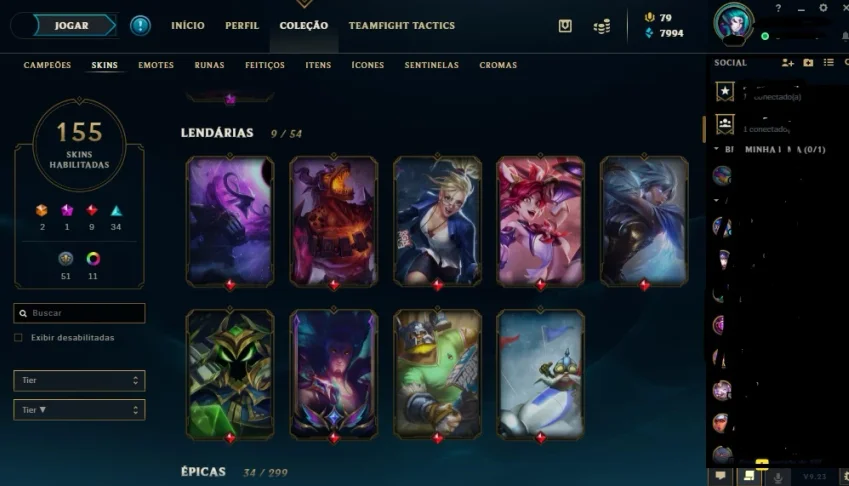 ACC League of legends lv 267 , 155 Skins, Ouro IV , Allchamp