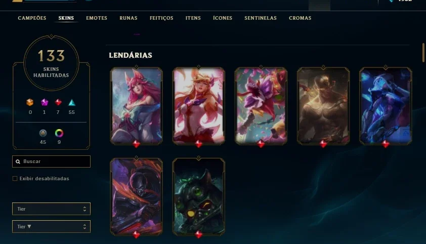 Conta lol 133 skins lvl 263