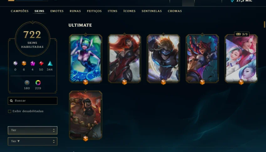 Conta LOL Mestre - Todos os campeões habilitados - 722 Skins