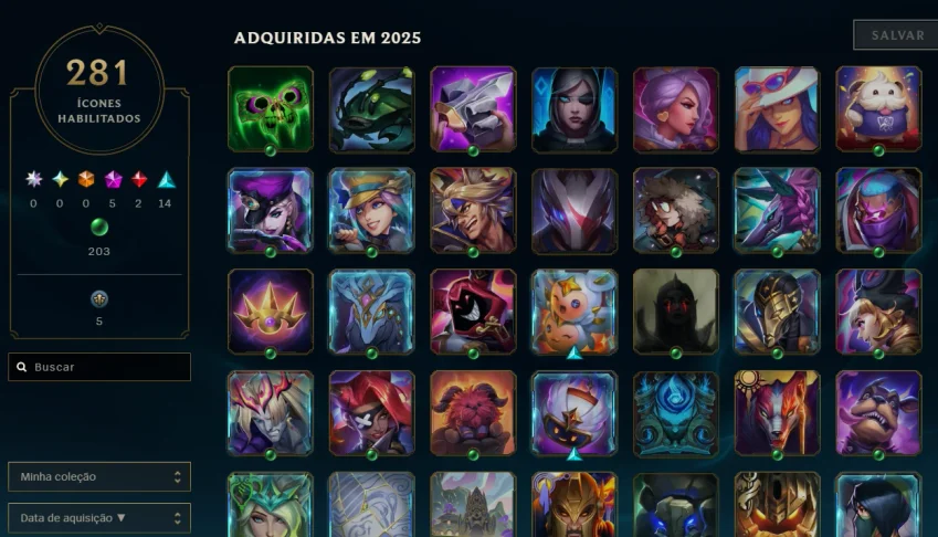 Conta antiga League of Legends com 165 skins
