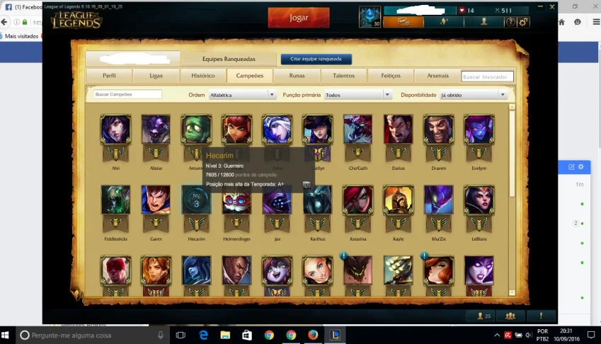 Prata III com 48 campeões e 20 skins, Udyr espiritual