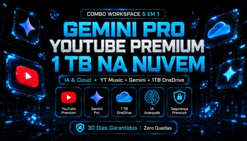 YT Music + Gemini + 1TB OneDrive [30 DIAS] 🚀