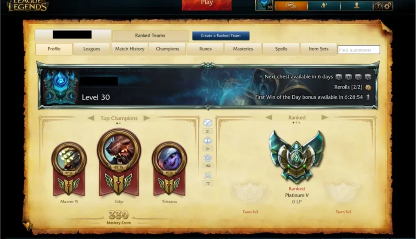 Platina V LoL 178 skins