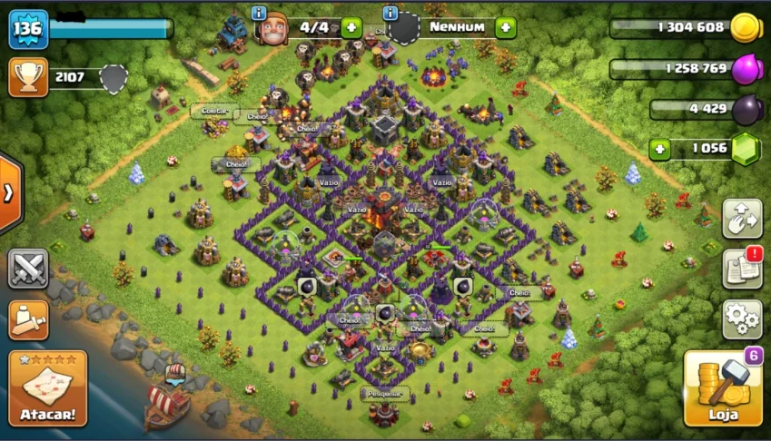 Clash of Clans - CV 10 com muros LVL 7 - Conta LVL 136