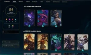 Conta level 259, GoldIV, com 84 skins e 99 campeões!