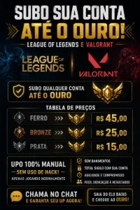 Subo contas de League of legends ou Valorant para o Ouro!