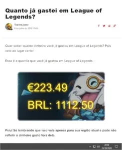 Vendo conta de lol com mais de 1100 reais em skin