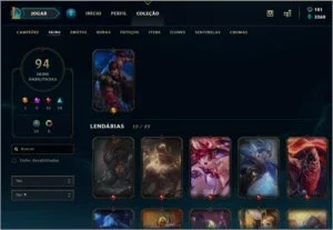 Conta De Lol com 94 skins lvl 189 Prata III