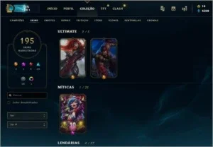 Conta LOL - 194 skins sendo 2 ult, 1 Mit, 4 Lend, 29 Epicas