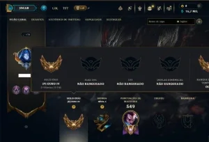 Ouro 4 com TODOS os Champs e 113 Skins ( MID / JG / TOP )