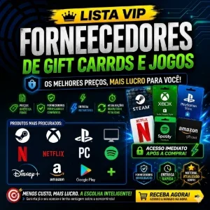 Lista VIP de fornecedores de gift cards e jogos (2026)