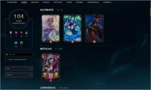 Conta League of Legends LvL 249 c/ 105 skin