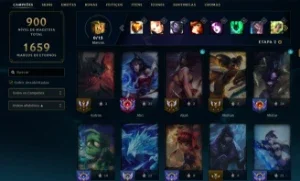 Conta lv 575, D4 2024, 558 skins, 322 cromas, all champs